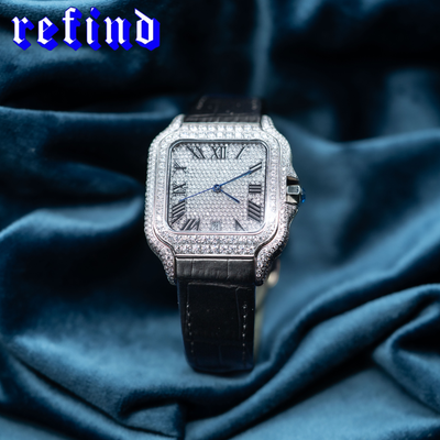 【Moissanite】Ice Out Square Watch【Leather Strap】