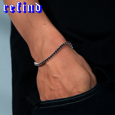 【3mm】Black Tennis Chain Bracelet【Silver/Gold】