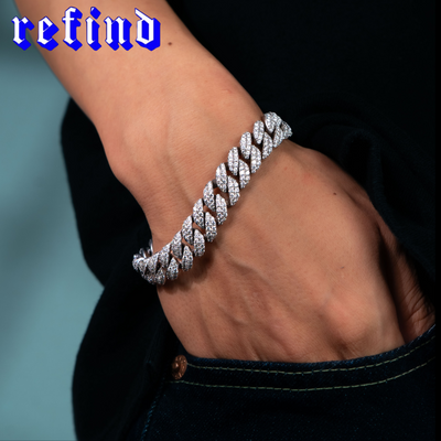 【12mm】Iced Out Cuban Link Chain Bracelet【Silver】