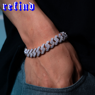【14mm】Iced Out Cuban Link Bracelet【Silver】