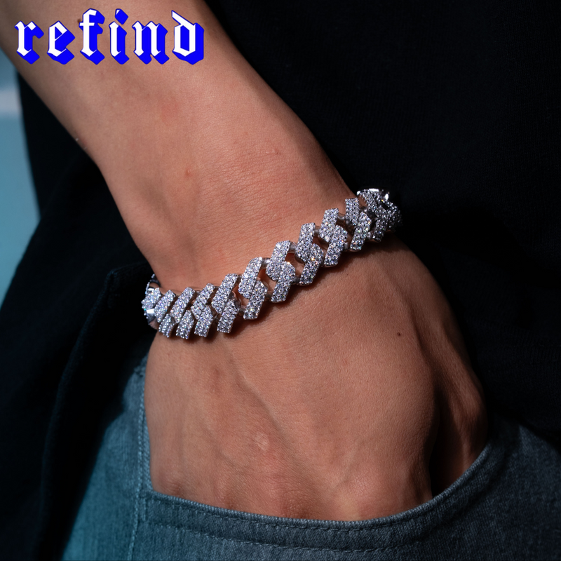 【14mm】Iced Out Cuban Link Bracelet【Silver】
