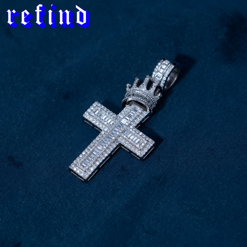 Iced Out Crown Cross Pendant【Silver】