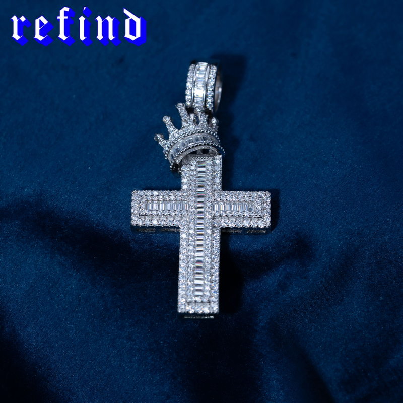 Iced Out Crown Cross Pendant【Silver】