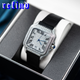 【Moissanite】Ice Out Square Watch【Leather Strap】