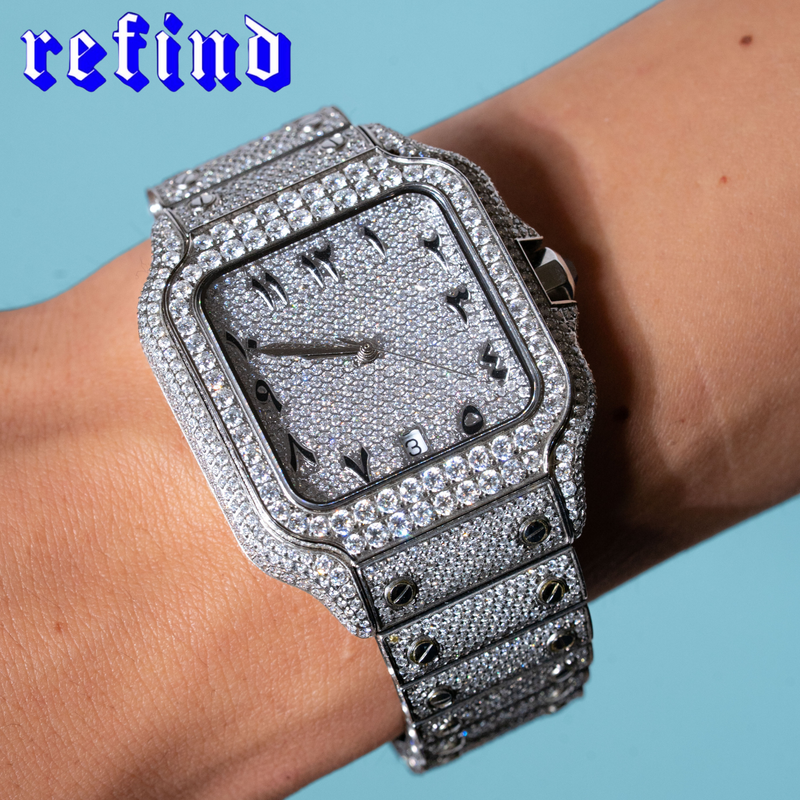 【Moissnite】Ice Out Square Watch Arabic