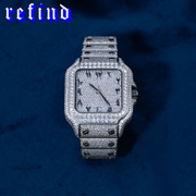 Stainless Steel Moissanite Iced Out Square Watch Arabic Dial